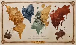 a painting shows various areas of the world