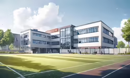 this is a rendering of the exterior of an office building