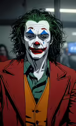 a cartoon of the joker with his hair painted green and red
