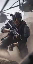a man holding a gun and wearing uniform