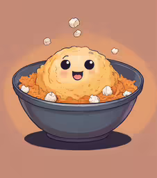 this is a cartoon of a bowl of food,a bowl of food is sitting on a table