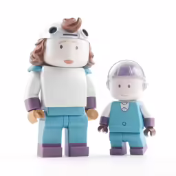 the lego figures of one of three children