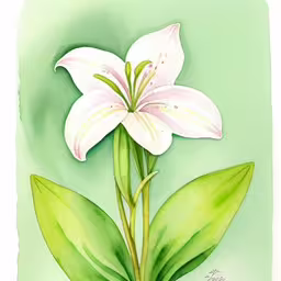 a white lily with green leaves on top