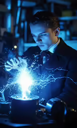 the man is welding sparks in a large bowl