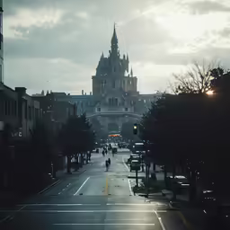 view of street leading to old european city