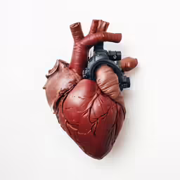 heart in red plastic with two hands holding camera and taking a picture