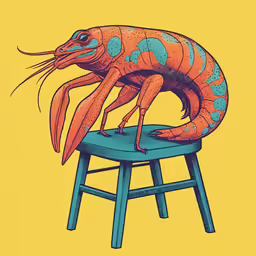 a drawing of a giant crab on a stool