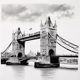 black and white photograph of london bridge over water
