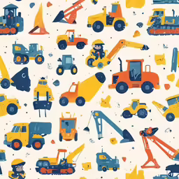 an abstract pattern of construction trucks and tractor