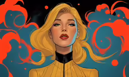 an illustration of a woman with yellow hair wearing black