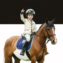 a young child riding a horse on the back of it