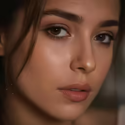 a woman with dark brown hair has a nose ring around her neck