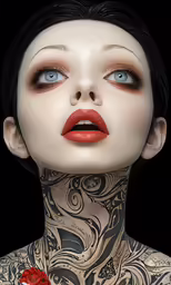 an artistic portrait of a girl with a tattooed head