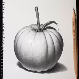 a pencil drawing of a tomato and a pencil