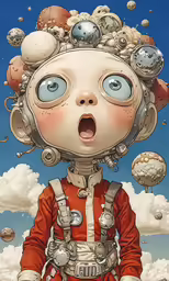 a cartoon boy is surrounded by an array of objects