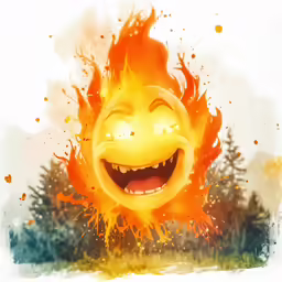 an illustration of an angry fireball with an emoticive expression