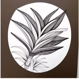 a drawing of a flower on a white background,the drawing shows an unclusted, curved plant