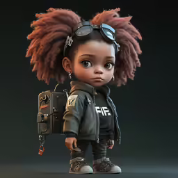 a girl with big eyes and a backpack
