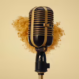 an old fashioned microphone in front of some golden dust
