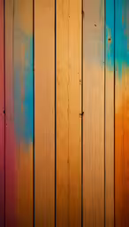 an old planks board is painted bright multicolored,the side of a wooden wall covered in colorful paint