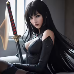 a very pretty young lady holding a sword