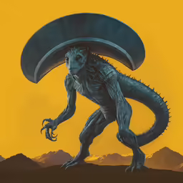 an illustration of an alien holding up a disk