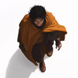 man with long hair and cape on his head