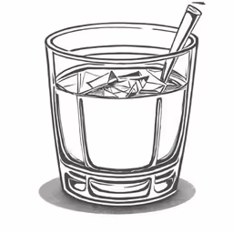 a sketch of an alcoholic beverage with ice in a glass