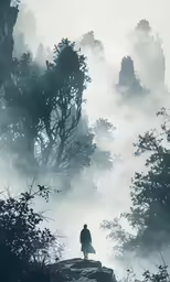 a man standing on top of a hill under a cloudy sky