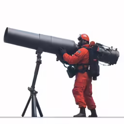 a person with a very large telescope near by