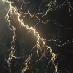bright lights and tree branches shining on the ground