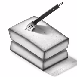 a pencil drawing of a sharper on top of a block of concrete