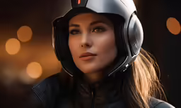 an attractive lady in a helmet posing for a photo