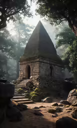 a building that is sitting among some trees