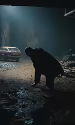 a person is in the middle of a muddy area