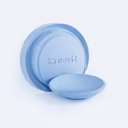 three blue bowls with the word enken on it