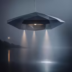 an electronic object hanging from the sky above water