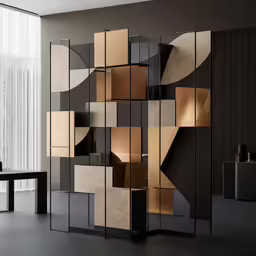 some kind of interesting black and gold room divider
