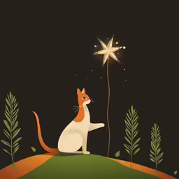 a cat is sitting on a hill under a star