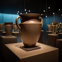 a bunch of large ceramic pots on display at the museum