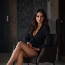 a girl sitting in a chair with her foot on the floor