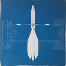 a blueprint drawing of an object and lines on it