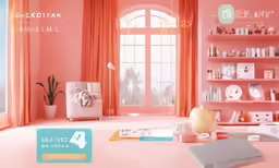 the room is painted in pale orange and has pink walls