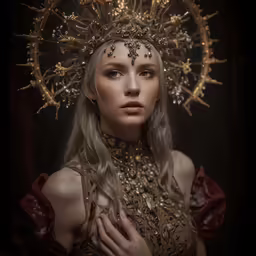 a woman dressed in a crown of flowers