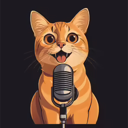 a cat with an old microphone on top of it