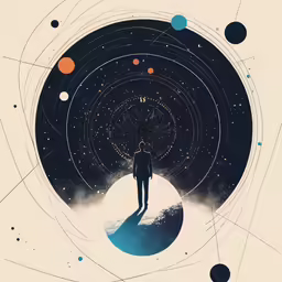 an individual standing on a circular platform between two different stars