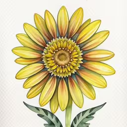 a watercolor drawing of a sunflower on a white background,an illustrated image of a sunflower
