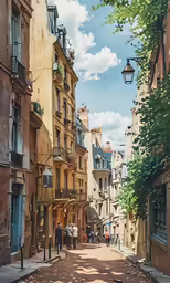 there are many people walking down a narrow street