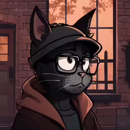 an illustration of a black cat in a hat and glasses