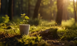 there is a plant growing from a cup